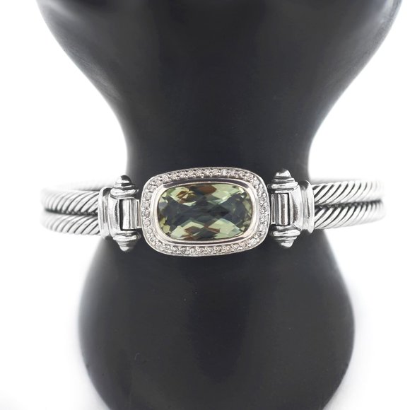 David Yurman 925 Diamond Cable Gemstone Albion Bangle Bracelet - Picture 1 of 5
